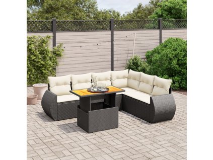 7dílná zahradní sedací souprava s poduškami černá polyratan 3272211