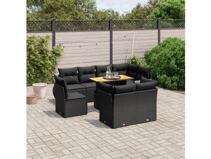 9dílná zahradní sedací souprava s poduškami černá polyratan 3272287