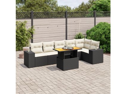 7dílná zahradní sedací souprava s poduškami černá polyratan 3272645