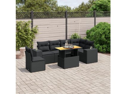 7dílná zahradní sedací souprava s poduškami černá polyratan 3272658