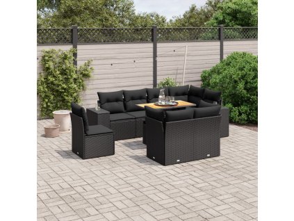 9dílná zahradní sedací souprava s poduškami černá polyratan 3272728