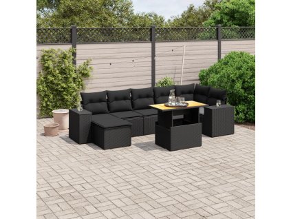 8dílná zahradní sedací souprava s poduškami černá polyratan 3272742