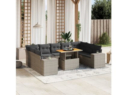 10dílná zahradní sedací souprava s poduškami šedá polyratan 3272782