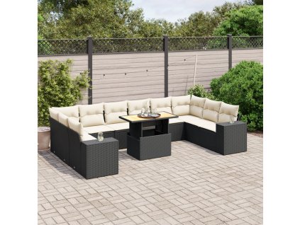 11dílná zahradní sedací souprava s poduškami černá polyratan 3272806