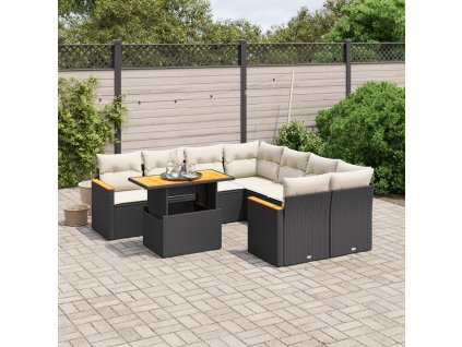 9dílná zahradní sedací souprava s poduškami černá polyratan 3273002