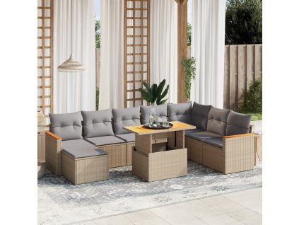 9dílná zahradní sedací souprava s poduškami béžová polyratan 3273215