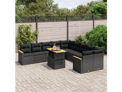 11dílná zahradní sedací souprava s poduškami černá polyratan 3273260