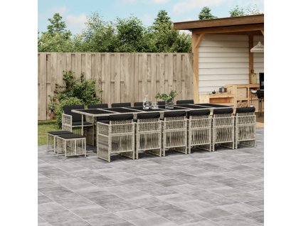 17dílný zahradní jídelní set s poduškami světle šedý polyratan 3211007