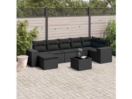 8dílná zahradní sedací souprava s poduškami černá polyratan 3222884