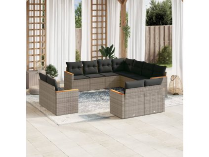 11dílná zahradní sedací souprava s poduškami šedá polyratan 3258903