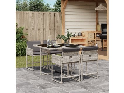 5dílný zahradní jídelní set s poduškami světle šedý polyratan 3211259