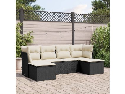 6dílná zahradní sedací souprava s poduškami černá polyratan 3218006