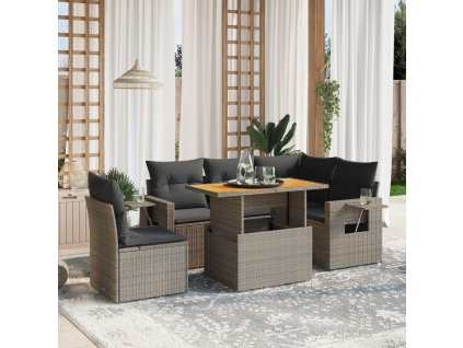 6dílná zahradní sedací souprava s poduškami šedá polyratan 3271760