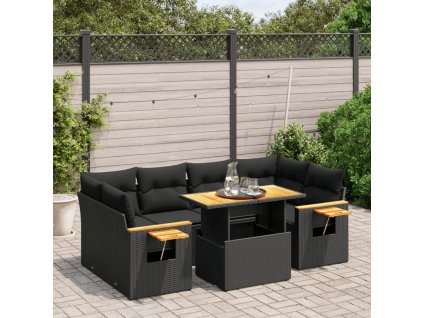 7dílná zahradní sedací souprava s poduškami černá polyratan 3273414
