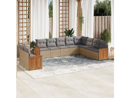 10dílná zahradní sedací souprava s poduškami béžová polyratan 3227795