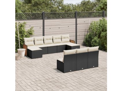 10dílná zahradní sedací souprava s poduškami černá polyratan 3228065