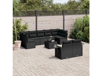 10dílná zahradní sedací souprava s poduškami černá polyratan 3252962