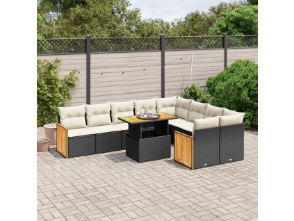 10dílná zahradní sedací souprava s poduškami černá polyratan 3274115