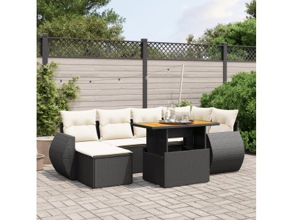 7dílná zahradní sedací souprava s poduškami černá polyratan 3275814