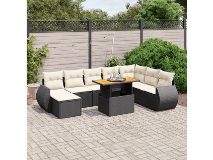 9dílná zahradní sedací souprava s poduškami černá polyratan 3275849
