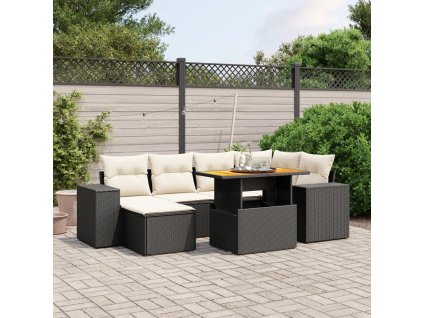 7dílná zahradní sedací souprava s poduškami černá polyratan 3275926