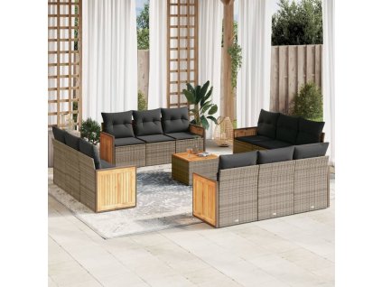 13dílná zahradní sedací souprava s poduškami šedá polyratan 3227523