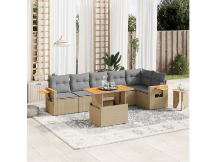 7dílná zahradní sedací souprava s poduškami béžová polyratan 3273530