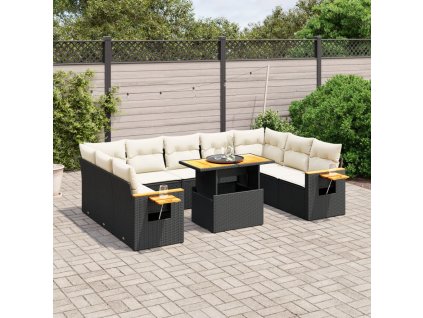 11dílná zahradní sedací souprava s poduškami černá polyratan 3273688