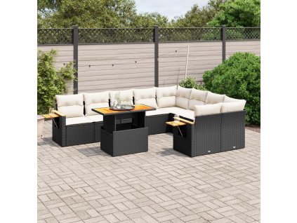 10dílná zahradní sedací souprava s poduškami černá polyratan 3273674
