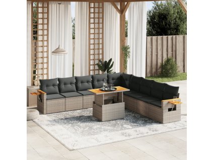 11dílná zahradní sedací souprava s poduškami šedá polyratan 3273706