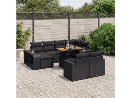 11dílná zahradní sedací souprava s poduškami černá polyratan 3274588