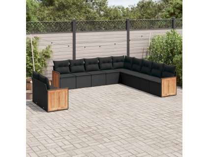 11dílná zahradní sedací souprava s poduškami černá polyratan 3227805