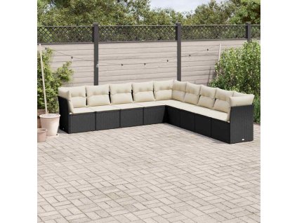 9dílná zahradní sedací souprava s poduškami černá polyratan 3217776