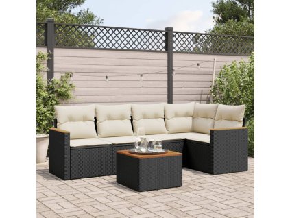 6dílná zahradní sedací souprava s poduškami černá polyratan 3225951