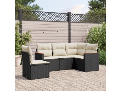 5dílná zahradní sedací souprava s poduškami černá polyratan 3225972