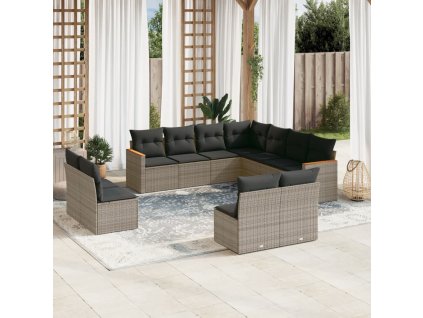 11dílná zahradní sedací souprava s poduškami šedá polyratan 3226088