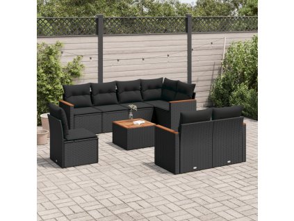 9dílná zahradní sedací souprava s poduškami černá polyratan 3226167