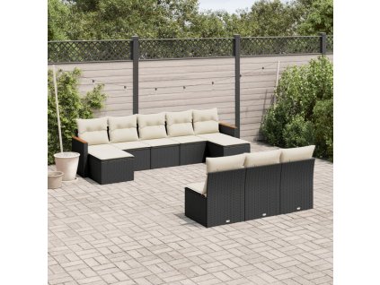10dílná zahradní sedací souprava s poduškami černá polyratan 3226385