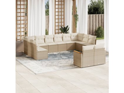 12dílná zahradní sedací souprava s poduškami béžová polyratan 3226443
