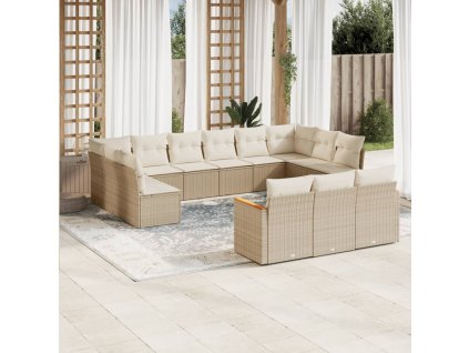 13dílná zahradní sedací souprava s poduškami béžová polyratan 3226457