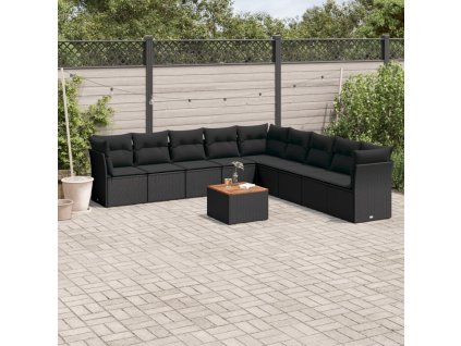 10dílná zahradní sedací souprava s poduškami černá polyratan 3256020