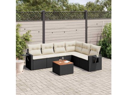 7dílná zahradní sedací souprava s poduškami černá polyratan 3256910