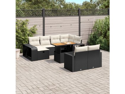 11dílná zahradní sedací souprava s poduškami černá polyratan 3276512