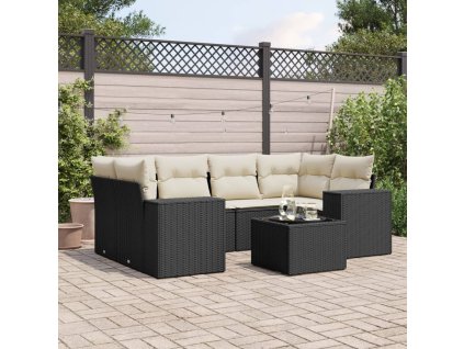 7dílná zahradní sedací souprava s poduškami černá polyratan 3254653