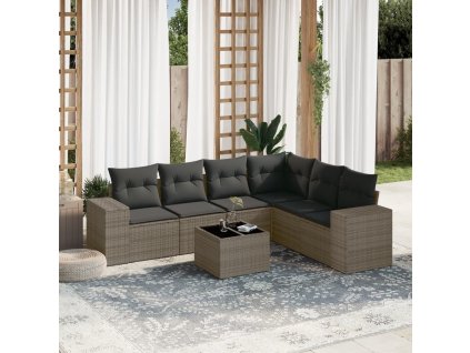 7dílná zahradní sedací souprava s poduškami šedá polyratan 3254957