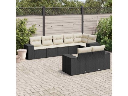 8dílná zahradní sedací souprava s poduškami černá polyratan 3255153