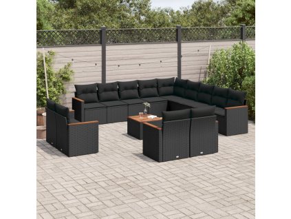 14dílná zahradní sedací souprava s poduškami černá polyratan 3226531