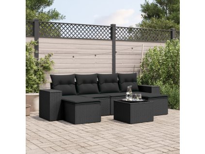 7dílná zahradní sedací souprava s poduškami černá polyratan 3255262