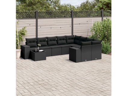 10dílná zahradní sedací souprava s poduškami černá polyratan 3255392