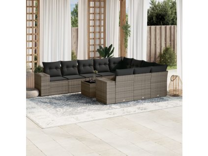 11dílná zahradní sedací souprava s poduškami šedá polyratan 3255437